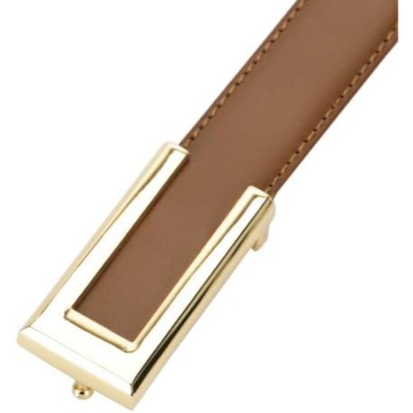 Women Belt Leather Skinny 33-41 in Gold Buckle for Jeans Pants Dresses - Picture 3 of 4